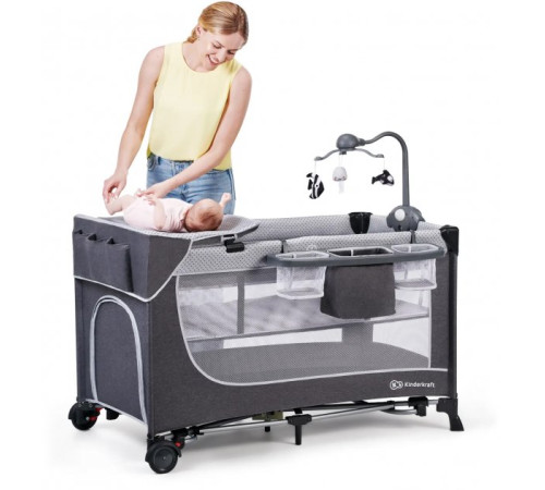 kinderkraft tarc-patut cu accesorii leody gri