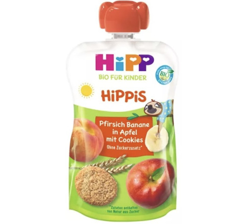 Hipp 47000 Hippis Piure de mere, piersici, banane cu biscuiti (12 l+) 100g.  hipp 47000 hippis piure de mere, piersici, banane cu biscuiti (12 l+) 100g.