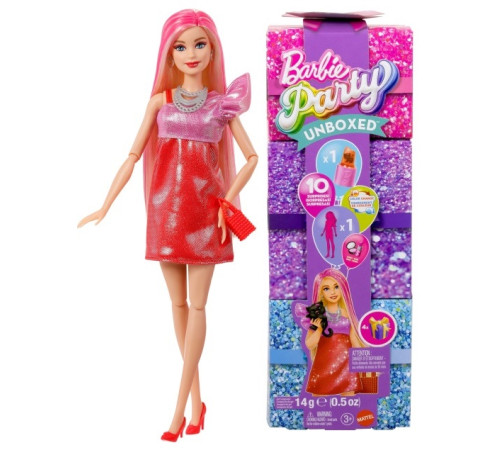 barbie jfy68 Кукла "barbie party unboxed" в розово-красных тонах
