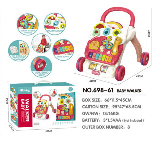 bibiin toys 698-61 Ходунки-каталка "Первые шаги" розовый