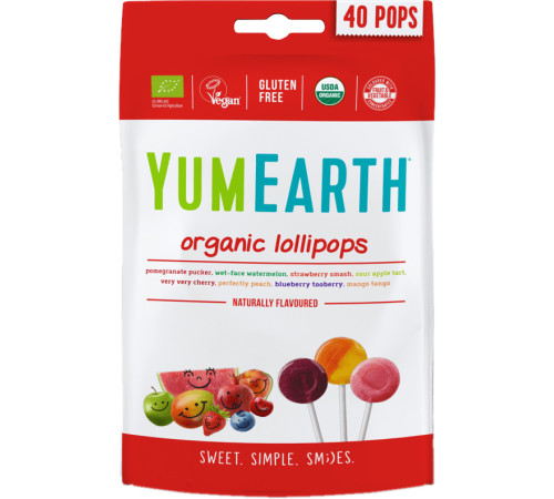  yumearth acadele organic cu gust de fructe (40 buc)