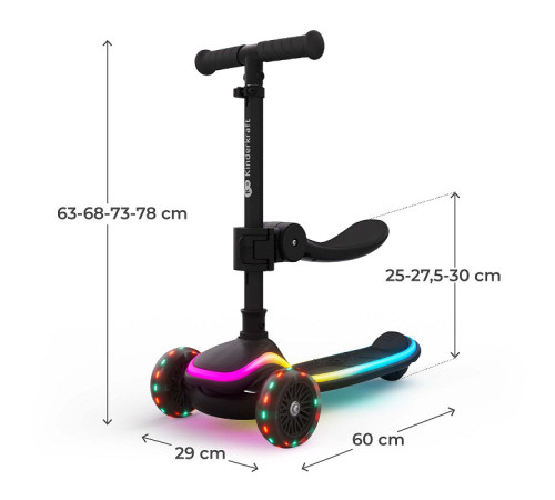 kinderkraft trotinetă 2 &icirc;n 1 raket up cu lumini led (negru)