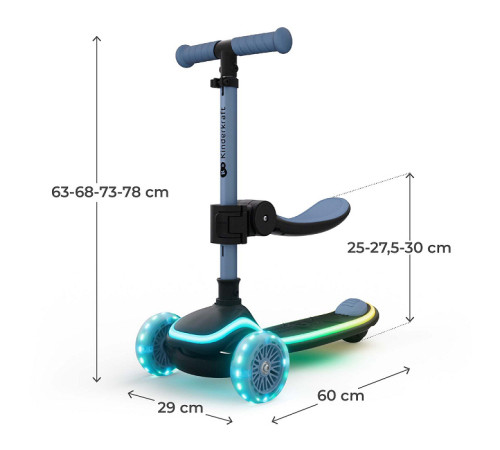 kinderkraft trotinetă 2 &icirc;n 1 raket up cu lumini led (albastru