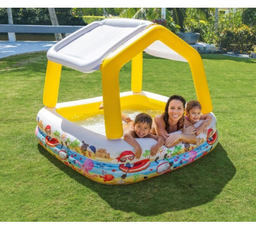 intex 57470 Детский надувной бассейн со съёмной крышей (157 x 157 x 122см.)
