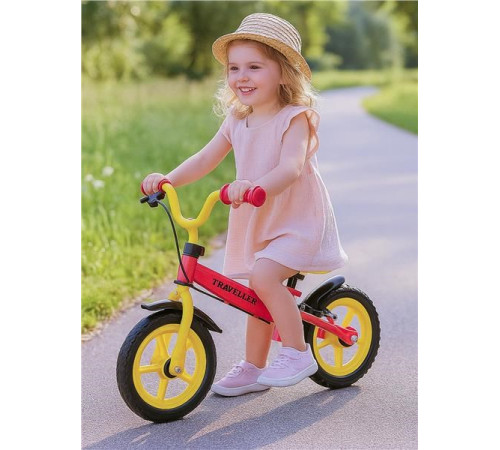 baby mix 56306 bicicletă de echilibru cu fr&acirc;nă "traveller" (galben\roșu)