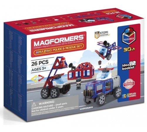 Детский магазин в Кишиневе в Молдове magformers 717001 Магнитный конструктор "amazing police & rescue set" (26 эл.)