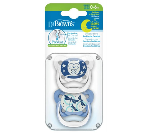  dr.browns pv12008 set de 2 suzete anatomice prevent glow (0&ndash;6 luni) 2 buc.