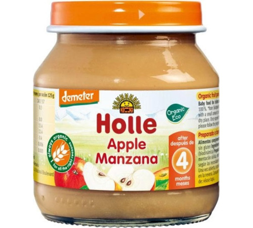 holle bio organic piure de mere (4 luni+) 125 gr.