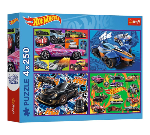  trefl 13312 Пазлы 4 в 1 "hot wheels, Гоночные автомобили" (4х250 эл.)