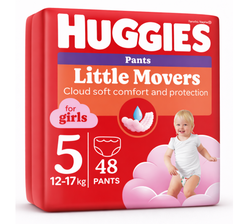 huggies chilotei little movers girl 5 (13-17 kg.) 48 buc.