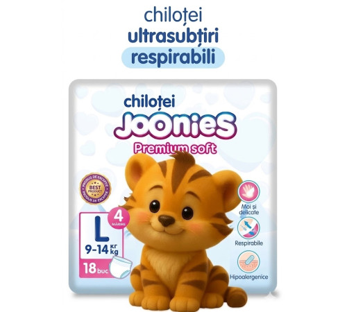  joonies premium soft scutece-chilotei l (9-14 kg) 18 buc.