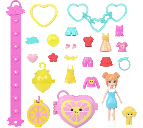 polly pocket jkr51 set de joacă portabil cu mini-păpușă și accesorii tip breloc (in sort.)