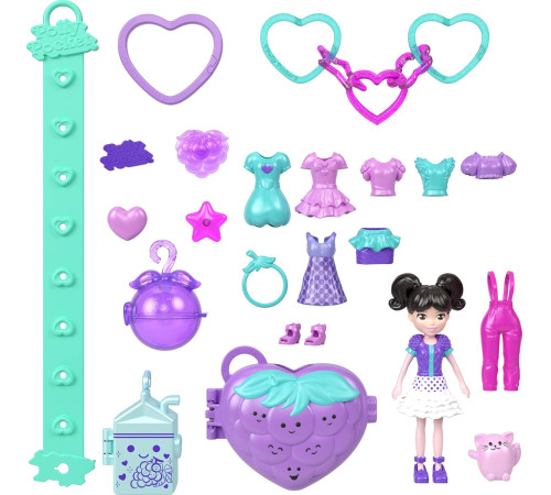 polly pocket jkr51 set de joacă portabil cu mini-păpușă și accesorii tip breloc (in sort.)