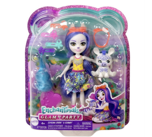 enchantimals hnv28 set de joacă “coafuri fascinante zebra zemirah”