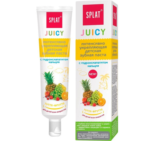 Splat Juicy Интенсивно укрепляющая детская зубная паста "Тутти-Фрутти" (35 мл.)  splat juicy Интенсивно укрепляющая детская зубная паста "Тутти-Фрутти" (35 мл.)