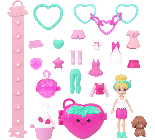polly pocket jkr51 set de joacă portabil cu mini-păpușă și accesorii tip breloc (in sort.)