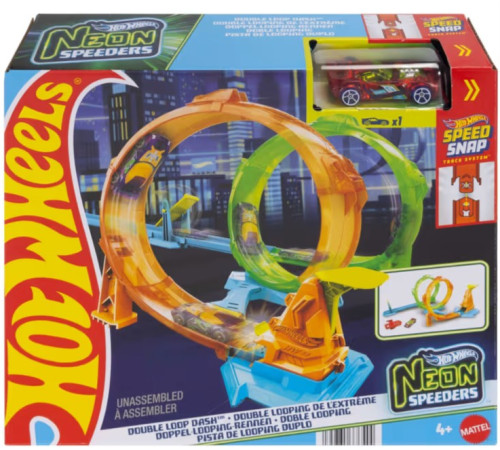  hot wheels jmg49 circuit de curse cu mașinuță "neon speeders double loop dash"