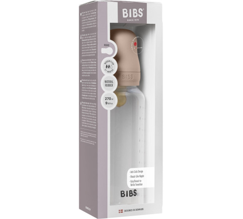 bibs Пластиковая антиколиковая бутылочка с латексной соской (270 мл.) blush