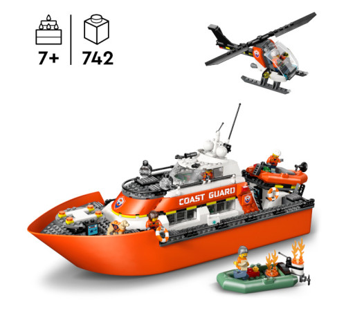 lego city 60504 constructor "barcă de salvare și elicopter al pazei de coastă" (742 el.)