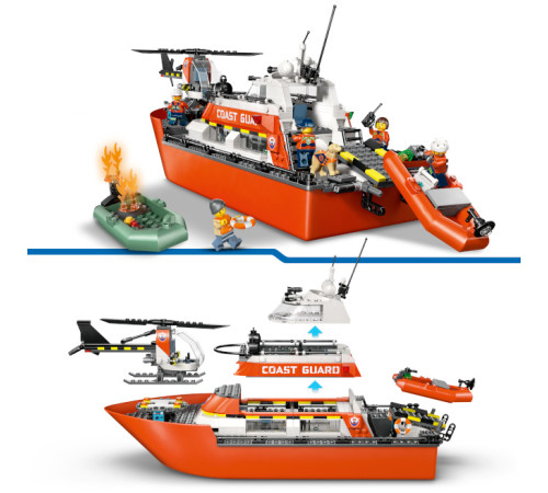 lego city 60504 constructor "barcă de salvare și elicopter al pazei de coastă" (742 el.)