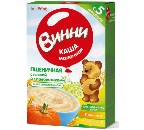 Детское питание в Молдове Винни Каша молочная пшеничная с тыквой и пребиотиками (5м +) 200 гр.