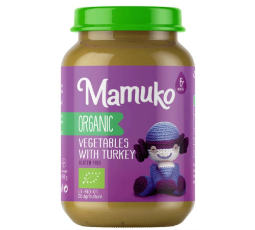  mamuko piure organic cu legume si carne de curcan (6 luni+) 190 g.