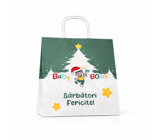  punga cu maner rasucit baby-boom "sarbatori fericite!" (40x35x15 cm)