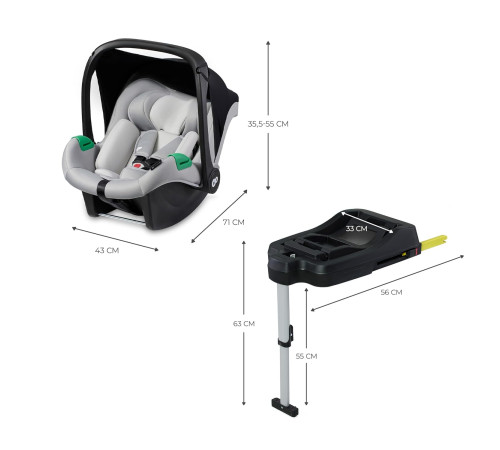 kinderkraft scaun auto mink pro i-size (40-75 cm) complet cu baza fx isofix (gri)