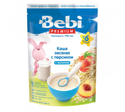  bebi premium Каша молочная овсяная с персиком (5 м+) 200 гр.