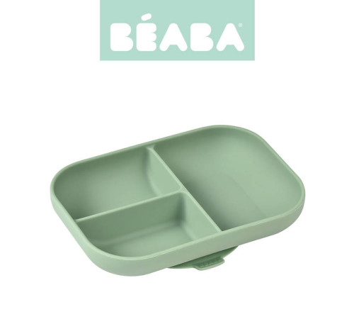 beaba 5560 farfurie silicon cu ventuză cu 3 compartimente (verde)