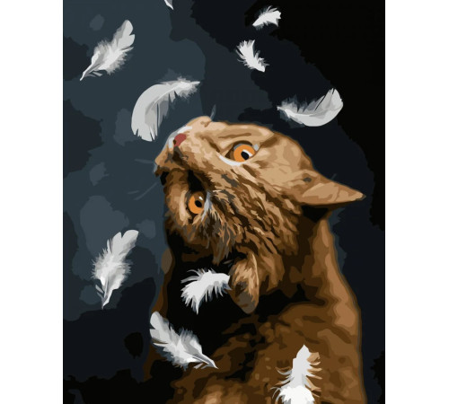 strateg leo va-3650 Картина по номерам "Котик и перья" (40x50 см.)