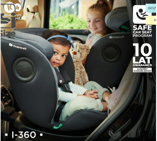 kinderkraft Автокресло i-360 i-size гр. 0/1/2/3 (40-150 см.) серый