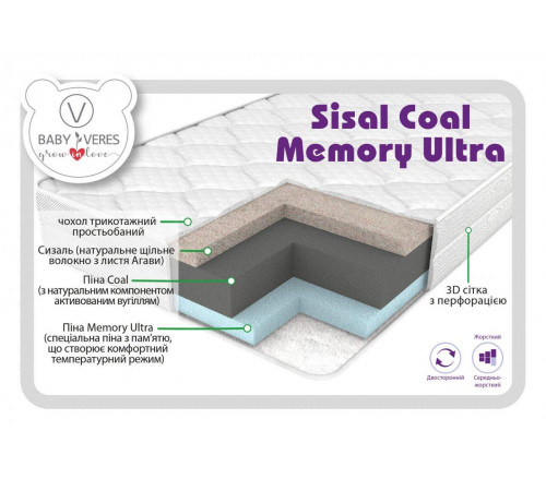 veres 50.7.06 saltea "baby sisal coal memory ultra" (120 х 60 х 10 cm.)
