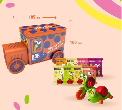 bob snail cutie de craciun "train express" cu jucarie si autocolante (107 g.) in sort.