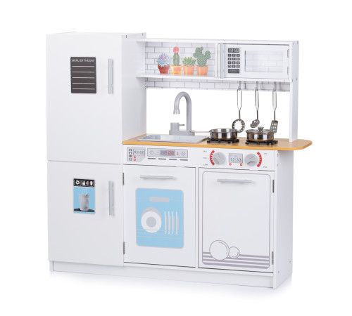  chipolino diwh02405553 bucătărie pentru copii din lemn (80 cm) cu 5 oale metalice și iluminare led