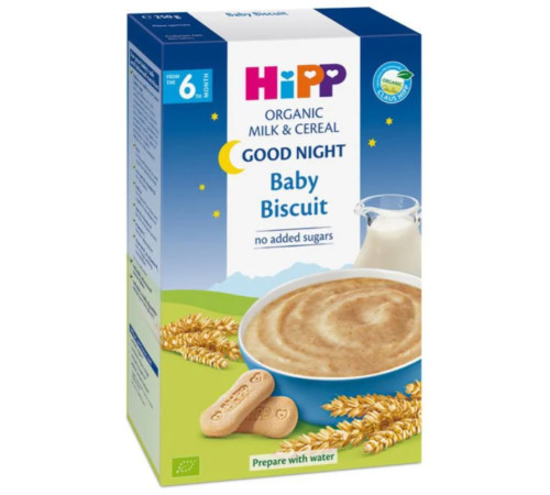 hipp 2965 terci organic cu lapte "noapte buna" cu biscuiti  (6 m+) 250 gr.