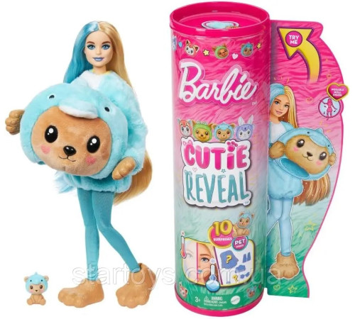 barbie hrk25 papusa "cutie reveal: ursuleț în costum de delfin"