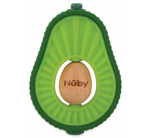 nuby nv06026 dințitor lemn/silicon "avocado" (6 luni +)