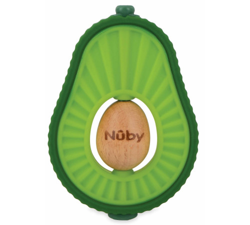 nuby nv06026 dințitor lemn/silicon "avocado" (6 luni +)