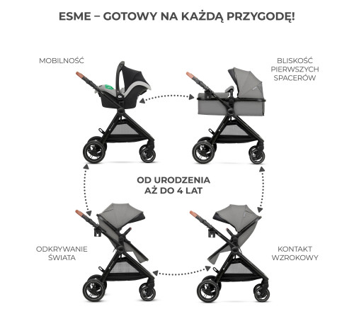 kinderkraft Коляска 3-в-1 esme серый