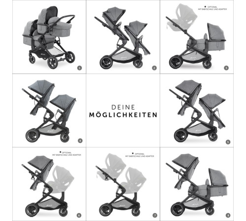 hauck carucior pentru gemeni 2in1 atlantic twin melange grey