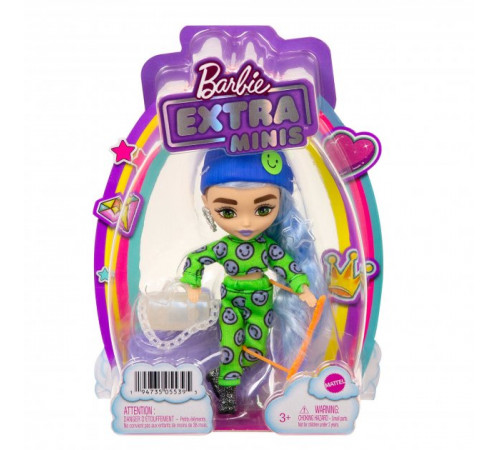 barbie hgp65 păpușă „extra minis” fashionista într-un costum verde cu imprimeu de emoticoane