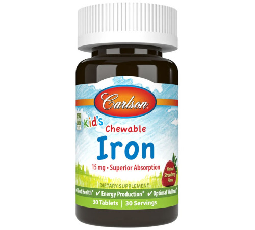carlson Железо жевательные конфеты для детей "kids chewable iron 15 mg" (30 шт.) клубника