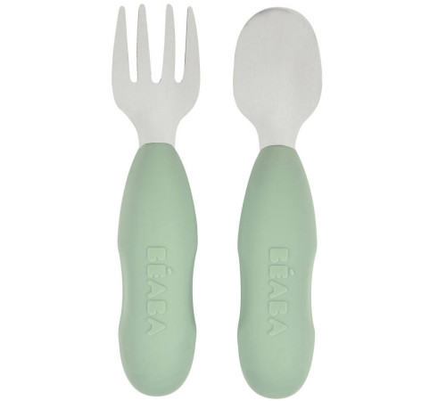 beaba set lingură și furculiță din oțel inoxidabil "first sage green" (10 luni+) b913580