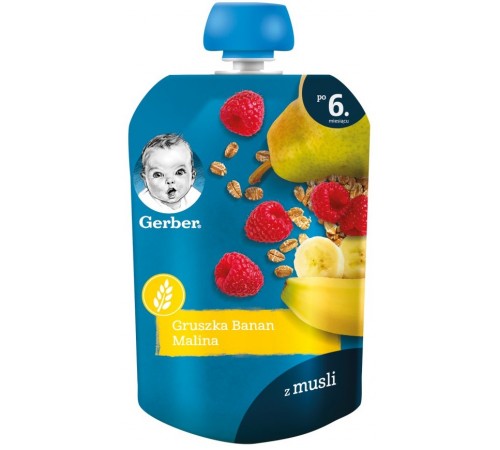 Gerber Пюре "Груша-банан-малина-злаки" 90 гр. (6м+) Детское питание в Молдове gerber Пюре "Груша-банан-малина-злаки" 90 гр. (6м+)