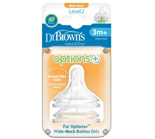  dr.browns wn2201 Набор антиколиковых силиконовых сосок "options +" (3 м+) 2 шт.