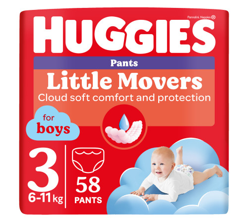  huggies Трусики little movers boy 3 (6-11 кг.) 58 шт.