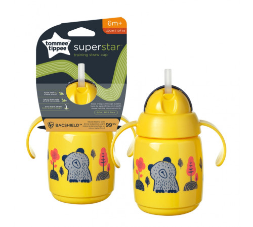 tommee tippee tt0390 cană cu pai "superstar" galben (6 luni+) 300 ml.
