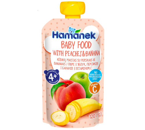 Hame Piure "Hamanek" Mer-piersici-banane (4 luni+) 120 gr.  hame piure "hamanek" mer-piersici-banane (4 luni+) 120 gr.