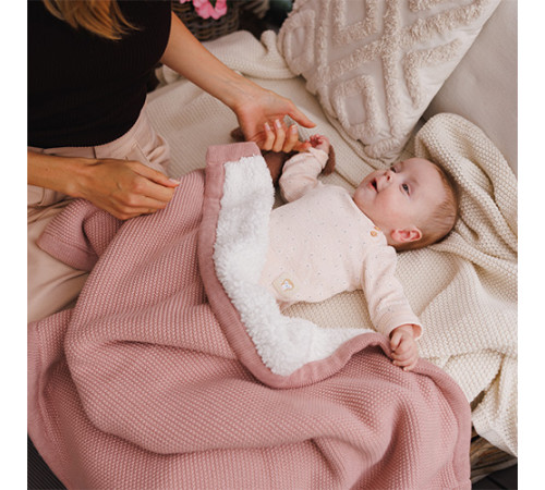 babyono-8145 1659/01 pătură de bumbac cu căptușeală din fleece (75 x 100 cm) roz